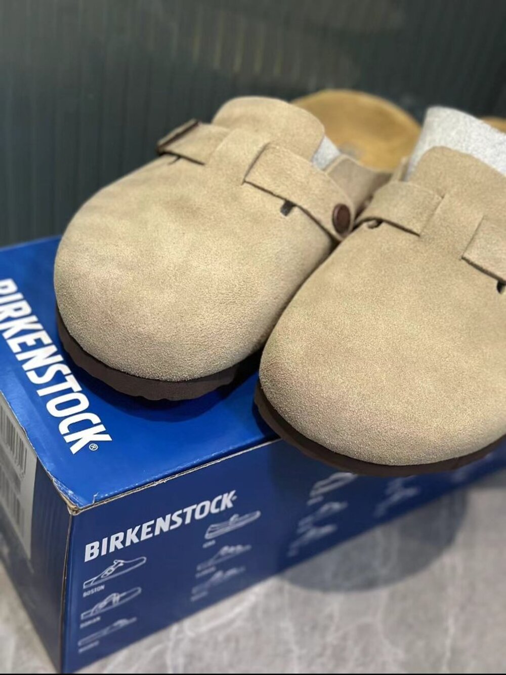 Birkenstock Boston Clogs Taupe Suede Leather Soft Footbed Mules